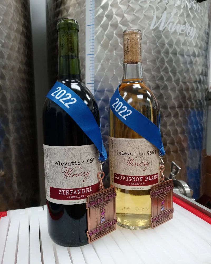 Two bottles of wine with blue ribbons that say 2022