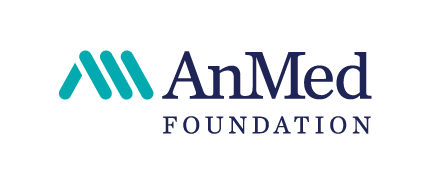 the anmed foundation logo is a blue and white logo on a white background .