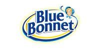 Blue Bonnet butter logo: Blue text, oval shape, woman in bonnet.