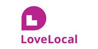 LoveLocal logo with a magenta drop-shaped symbol containing a white