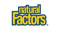 Logo for Natural Factors supplements, with yellow letters outlined in dark blue.