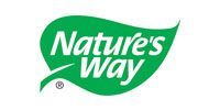 Nature's Way logo: white text on a green leaf shape.