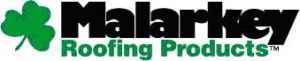 A black and green logo for malarkey roofing products