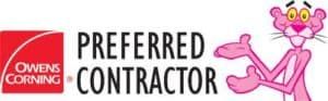 A pink panther is on a preferred contractor logo