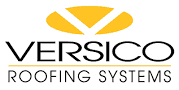 The logo for versico roofing systems is yellow and black.