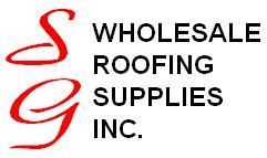 The logo for s wholesale roofing supplies inc. is red and black.