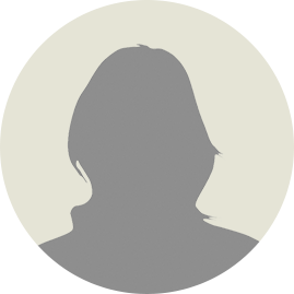 A silhouette of a woman 's head in a circle.