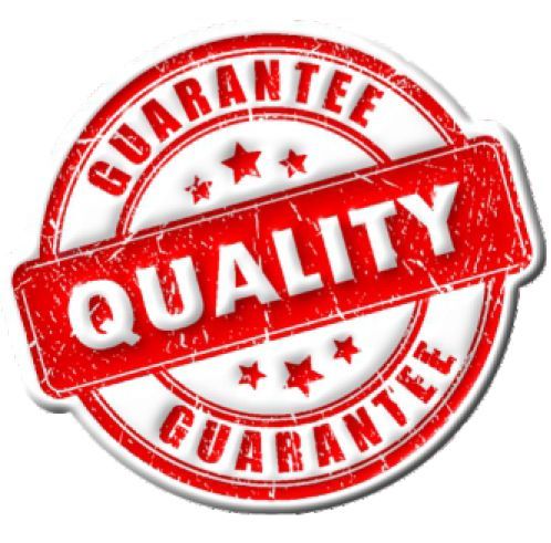 A red and white stamp that says quality guarantee