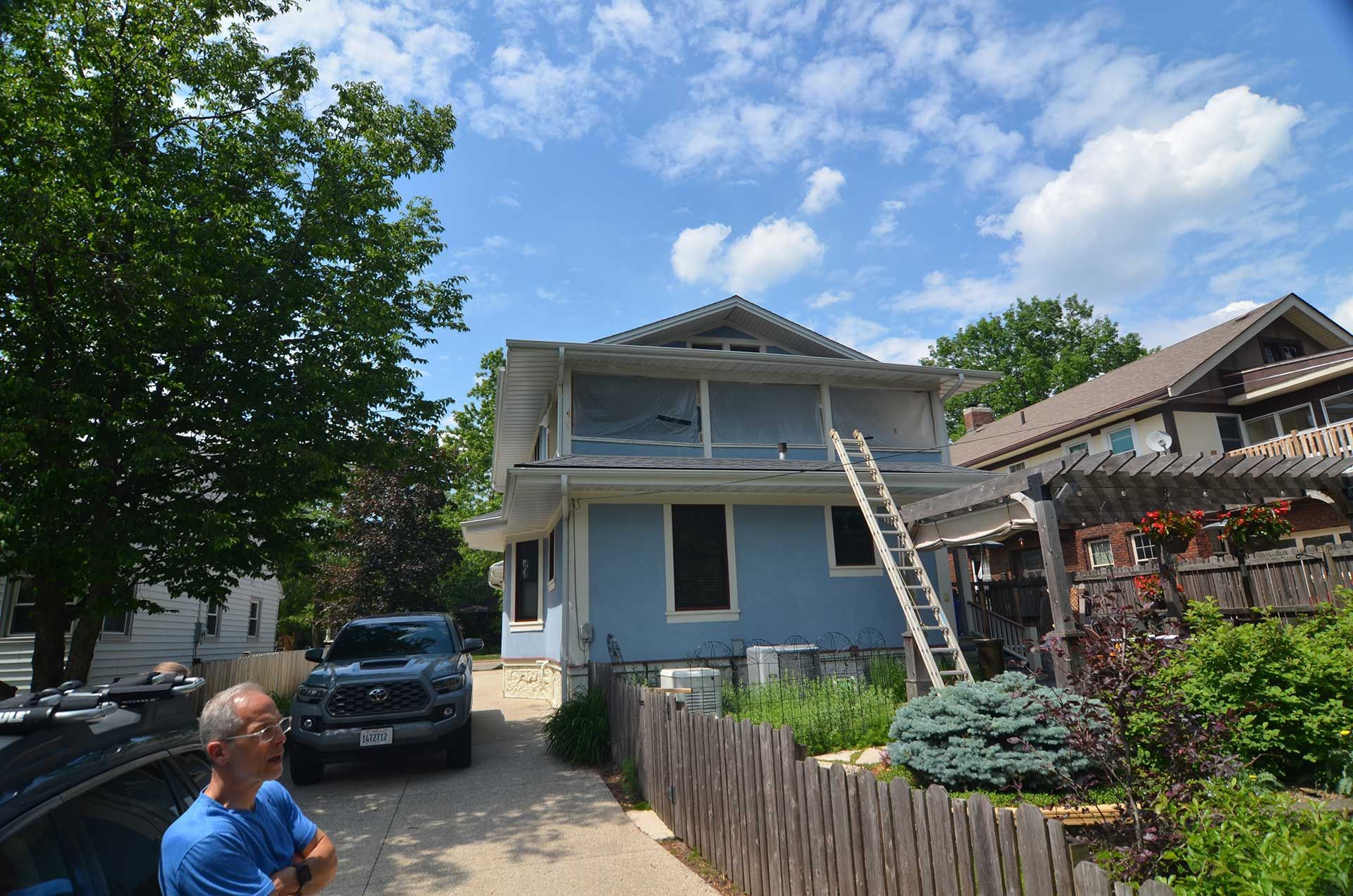 House with ladder in front