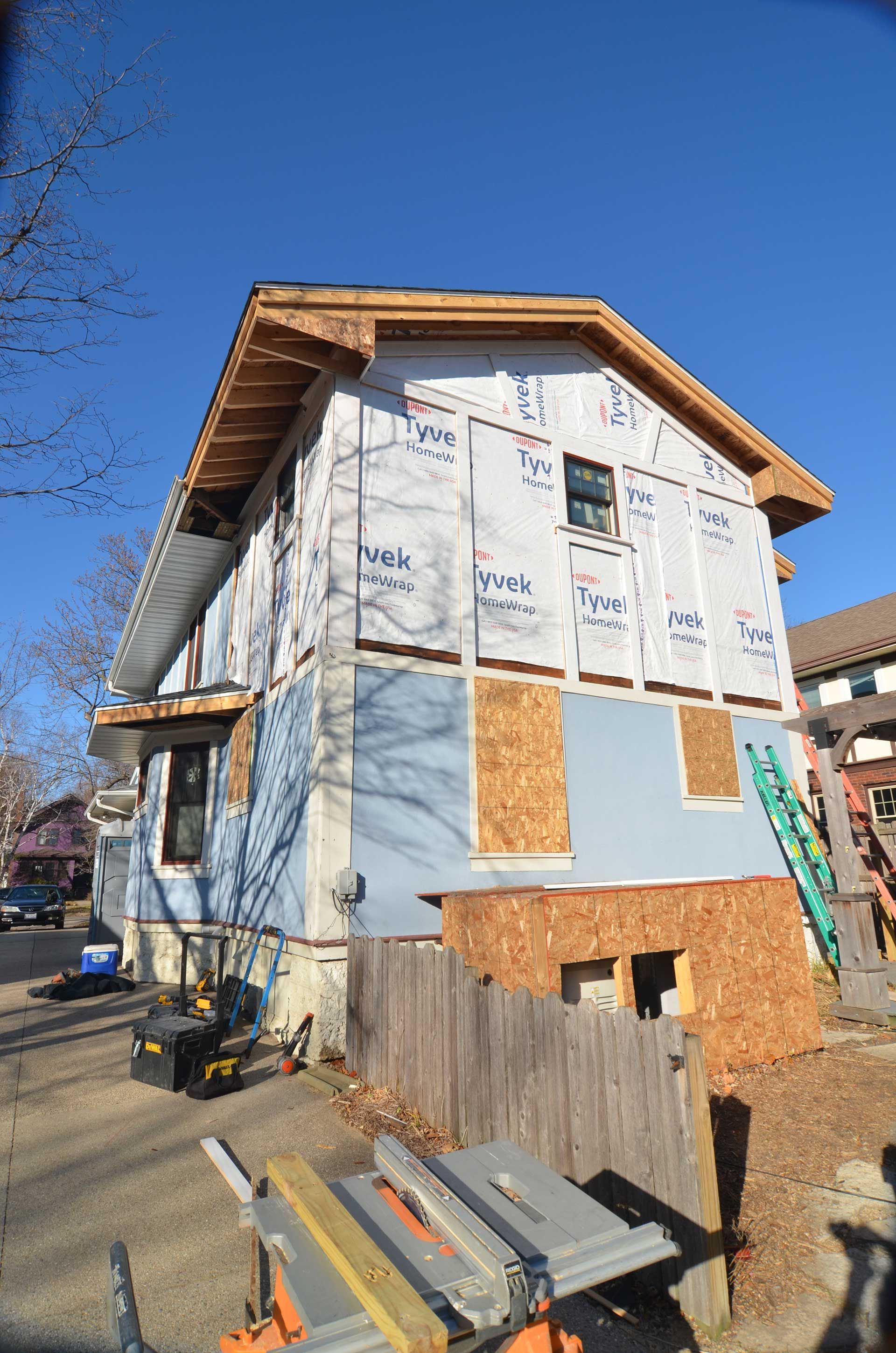 Back view of a house with new walls
