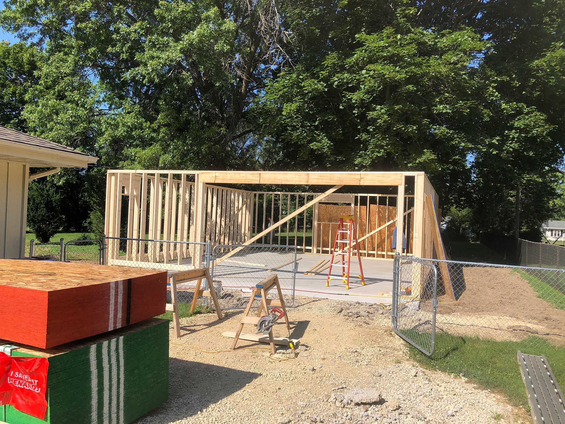 Garage with complete wall frames