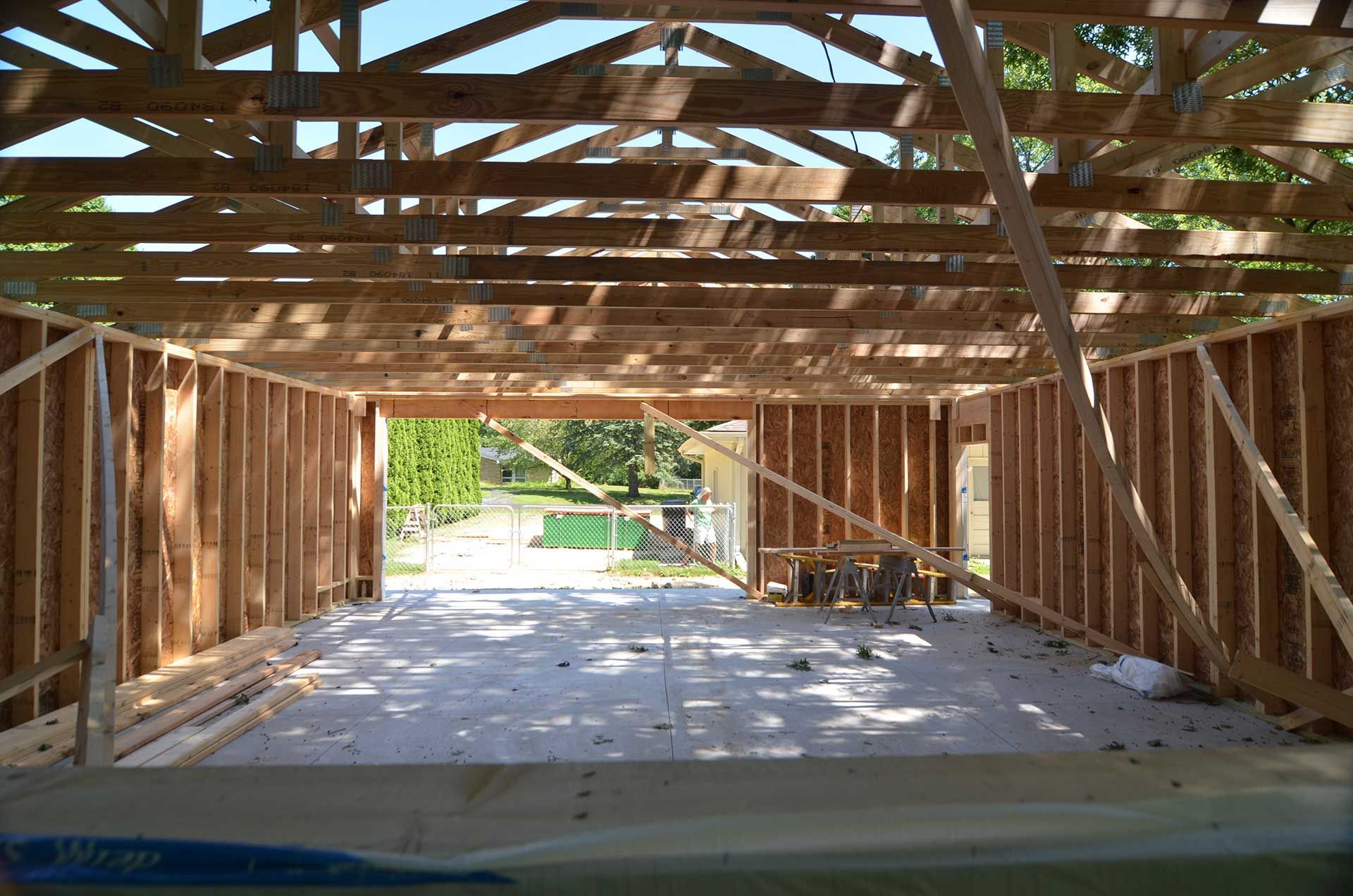 Garage with roof frame