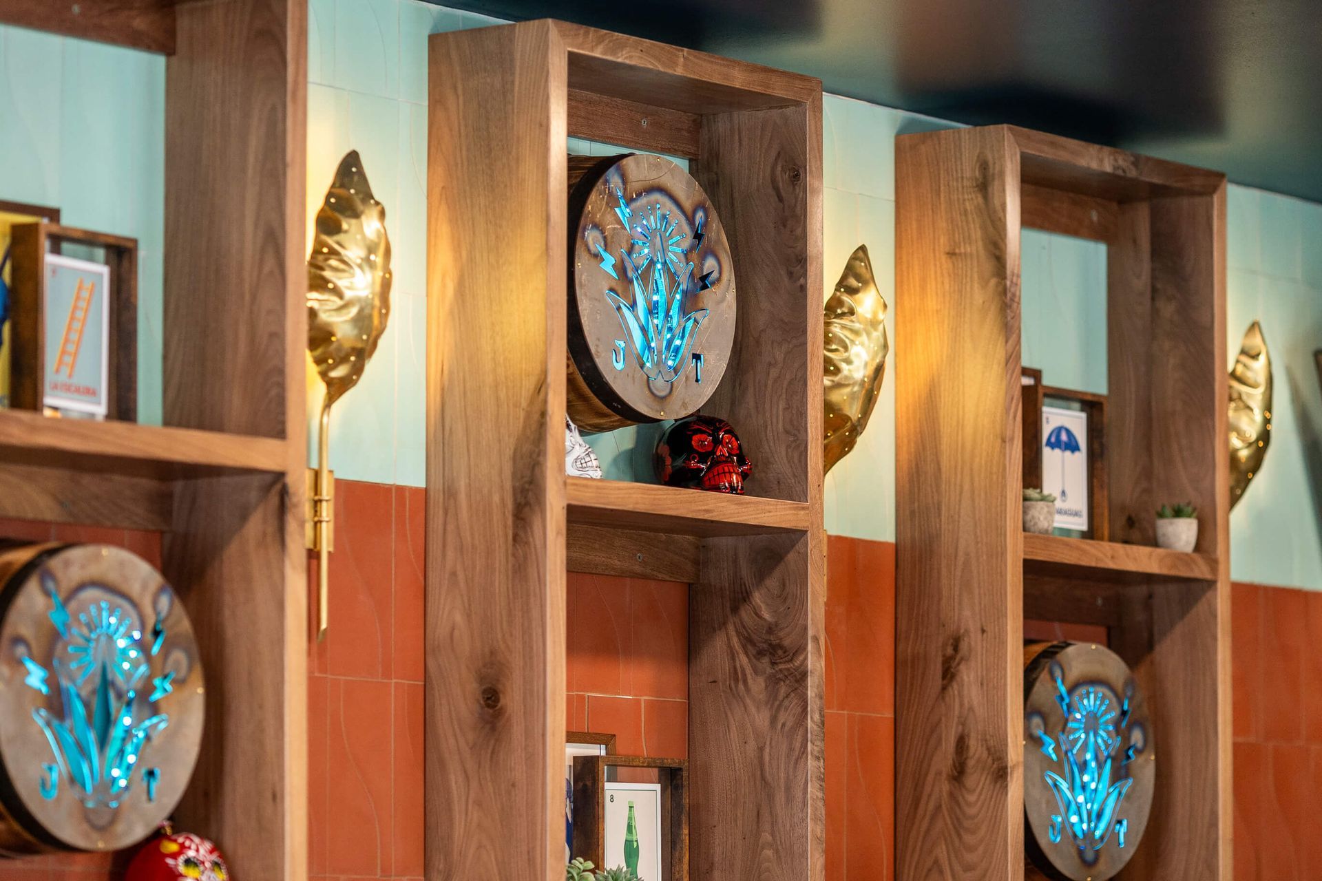 Wood shelves in Jose Tequilas restaurant in Virginia Beach