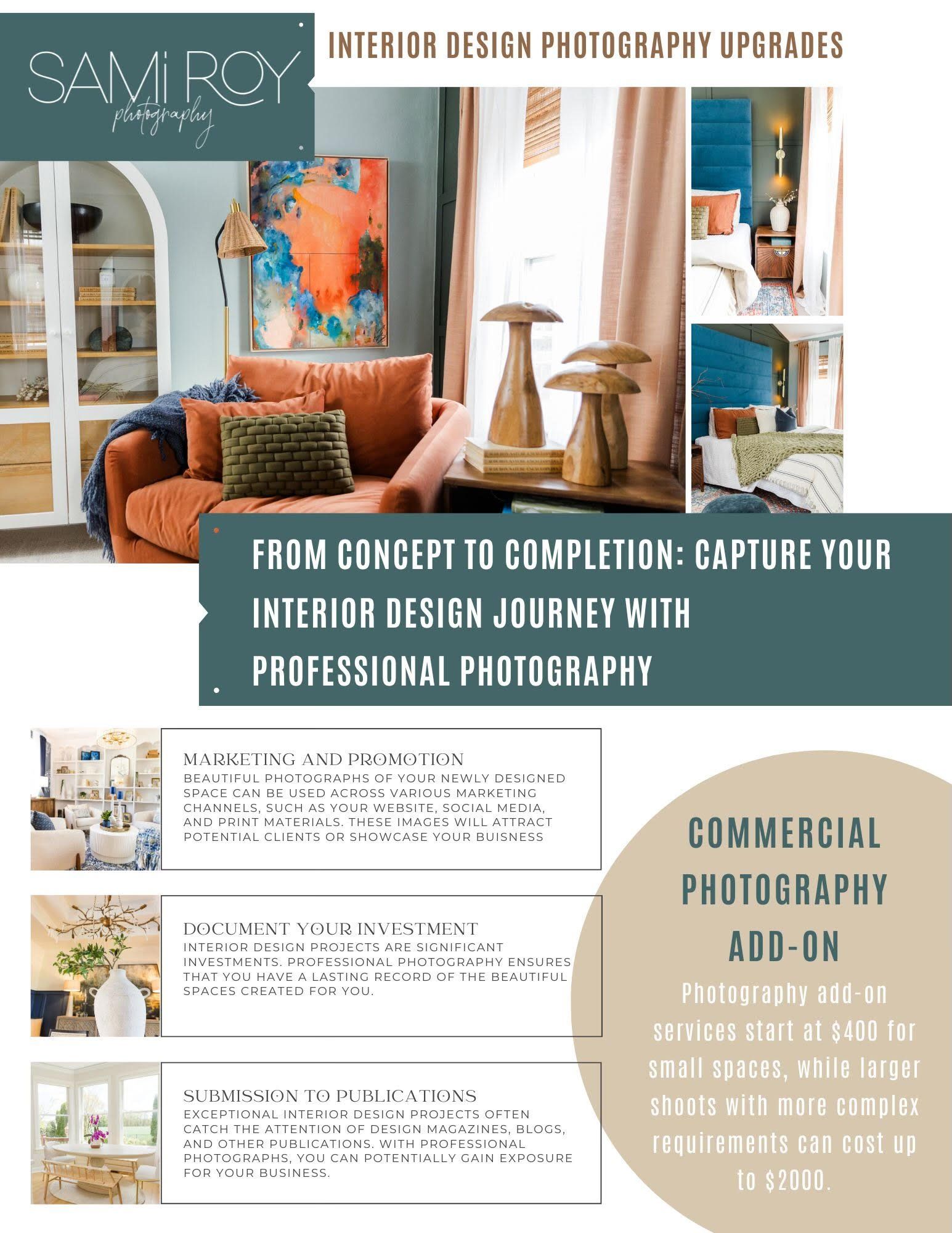 A flyer for interior design photography upgrades with professional photography.