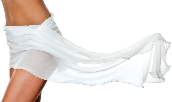 A woman 's legs are wrapped in a white cloth