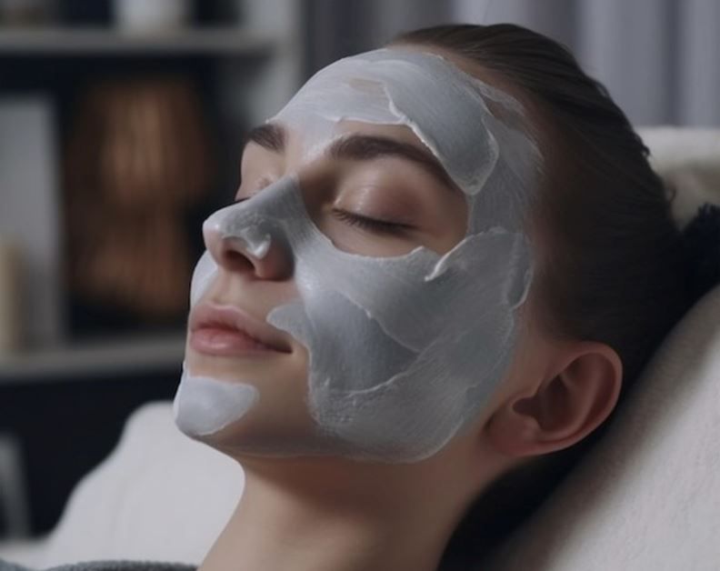 A woman is laying down with a mask on her face