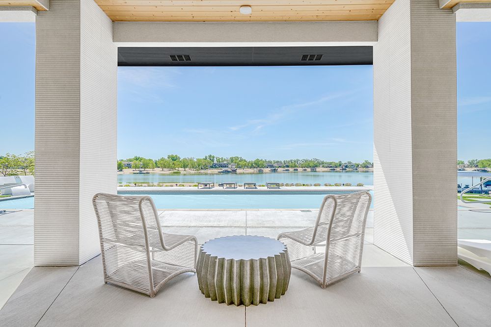 Contemporary Lake Living covered patio