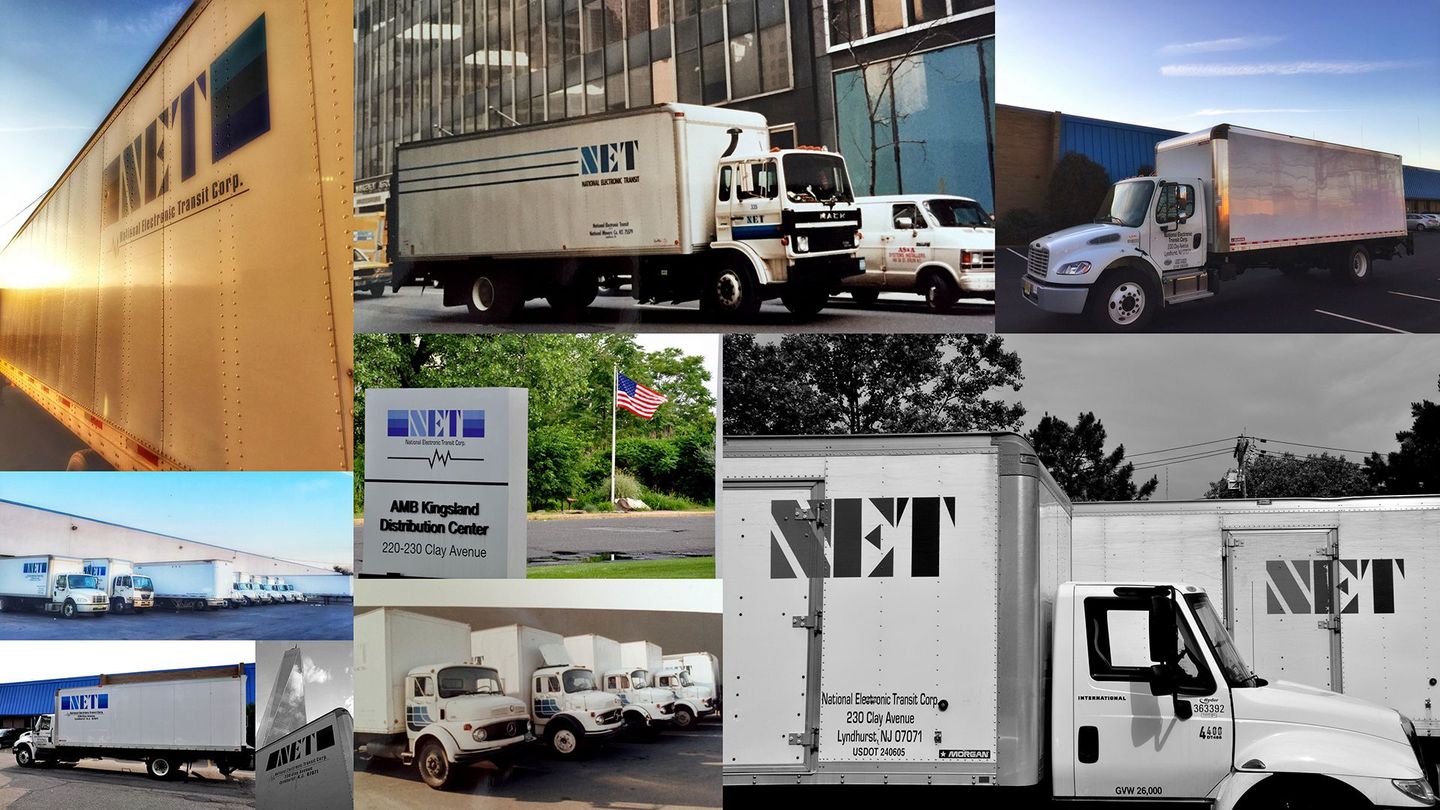 A collage of pictures of NET trucks