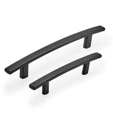 Two black, curved cabinet pull handles.