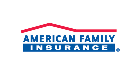 The american family insurance logo is blue and red with a red roof.