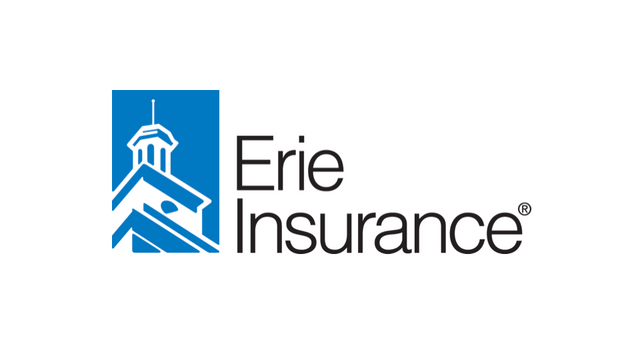The logo for erie insurance shows a building with a clock tower.
