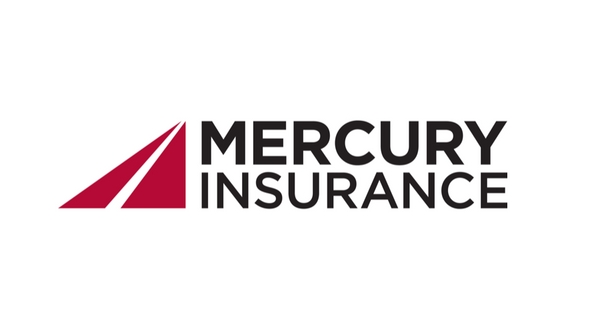 A mercury insurance logo with a red arrow on a white background.