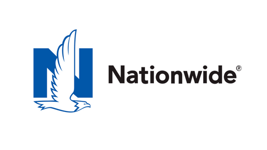 A blue and white logo for nationwide with a bird on it.