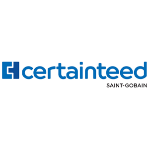 Certainty brand logo in blue with Saint-Gobain text underneath on white background
