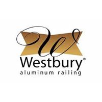Westbury aluminum railing logo with gold and black abstract swirl design