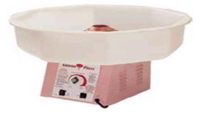 Large white and pink cotton candy machine with a spinning bowl and control panel