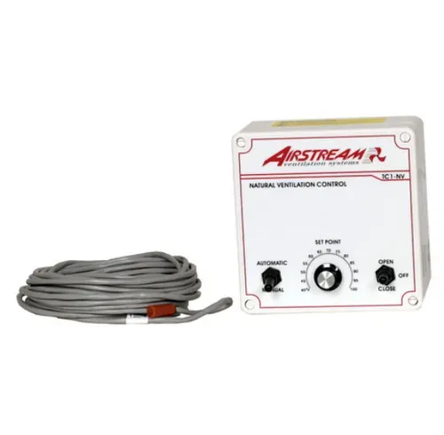 Airstream R manual ventilation control with coiled gray sensor cable and white control panel