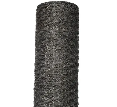Dark gray cylindrical metal mesh roll on white background