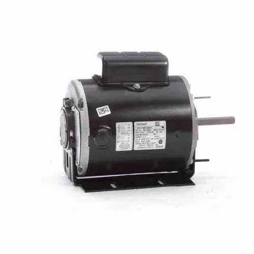 Black electric motor with a shaft and terminal box on a white background
