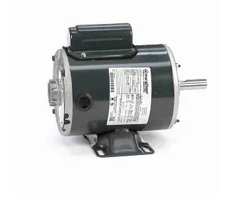 Black electric motor with a silver shaft and nameplate on a white background