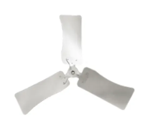 White three-blade ceiling fan on a plain background