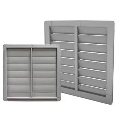 Gray slatted vent covers, one small and one large, shown side by side on white background