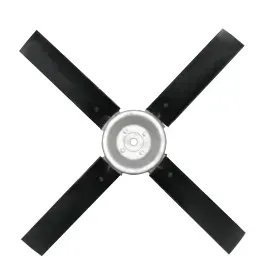 Four black fan blades around a silver center hub on a white background