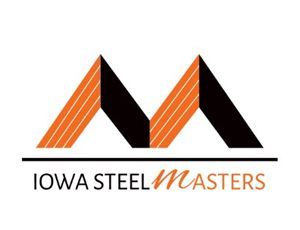 Logo for Iowa Steel Masters with orange and black stylized peaks above the company name