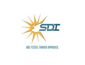 SDI logo with orange sunburst and blue text, “HOG TESTED. FARMER APPROVED.”