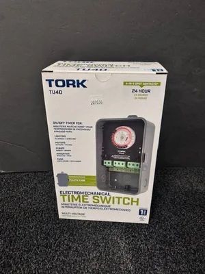 TORK 24-hour electromechanical time switch in a white product box with a black timer device shown on front