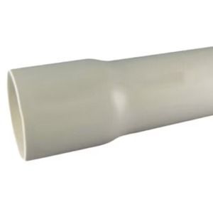 White plastic pipe fitting on a plain background