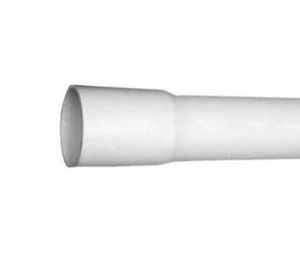 White cylindrical pipe or tube with a flared end on a plain background