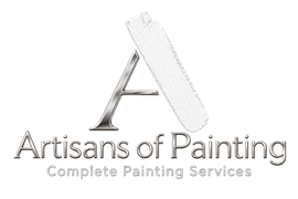 Artisans of Painting logo on a dark blue background with a white stylized A brushstroke