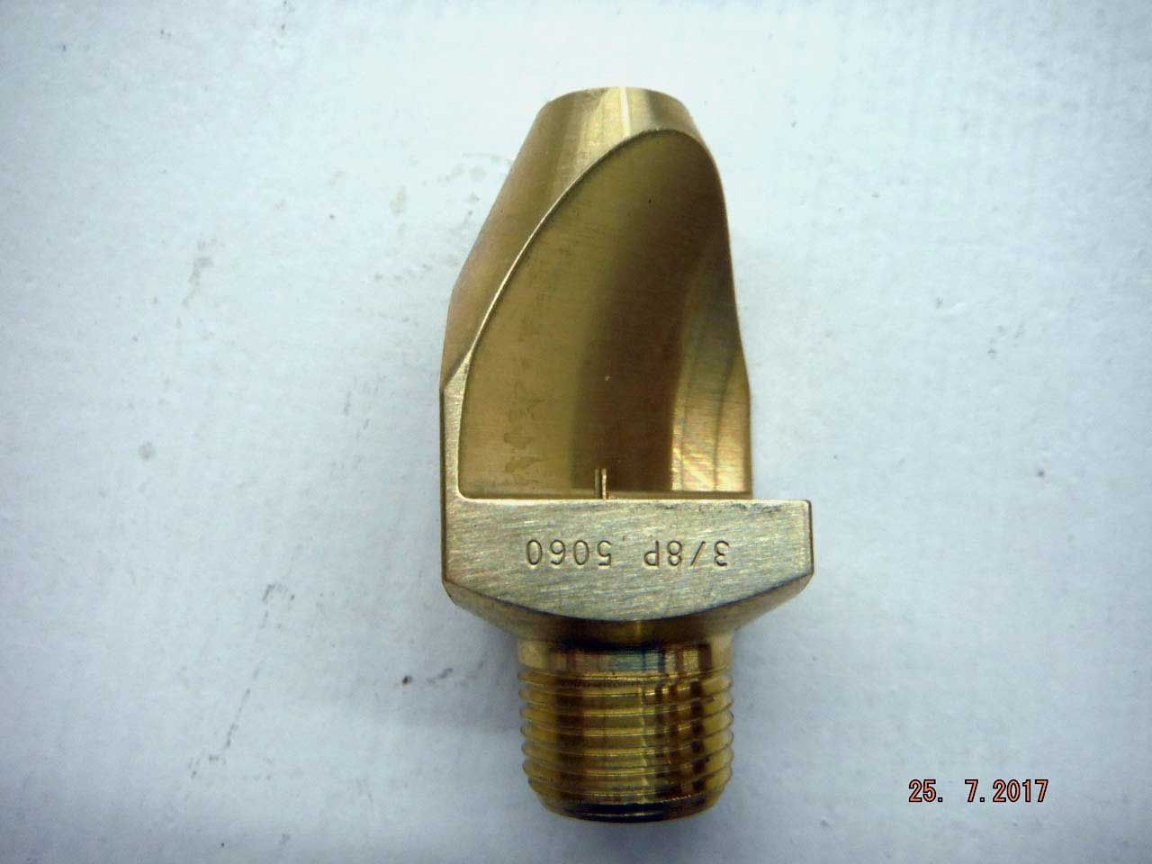 Brass nozzle, 3/8 BSP 5060 marked, with a scooped top and threaded base, against a light background.