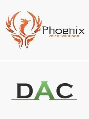 Phoenix Voice Solutions logo with a phoenix and text, below it, the letters "DAC" with a green "A" in the middle.