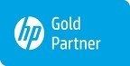 HP Gold Partner logo on a blue background. Features the HP logo and text