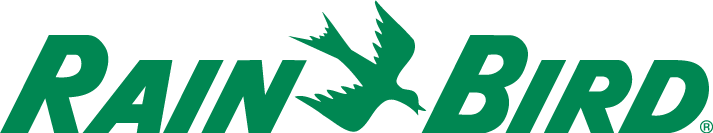 The rain bird logo is green and has a bird on it.