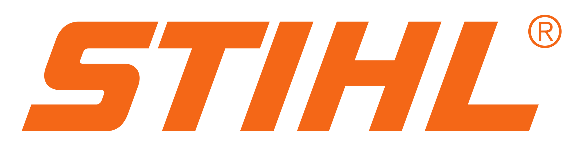 The stihl logo is orange and white on a white background