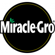 The miracle gro logo is in a black circle with a yellow border.
