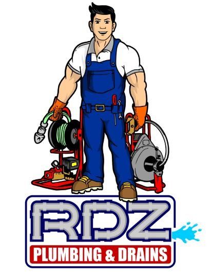 the logo for RDZ Plumbing & Drains shows a man holding a machine